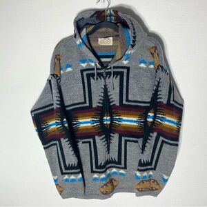Vintage Montania Mountain Grey Brown Southwestern Aztec Print Zip Hoodie L